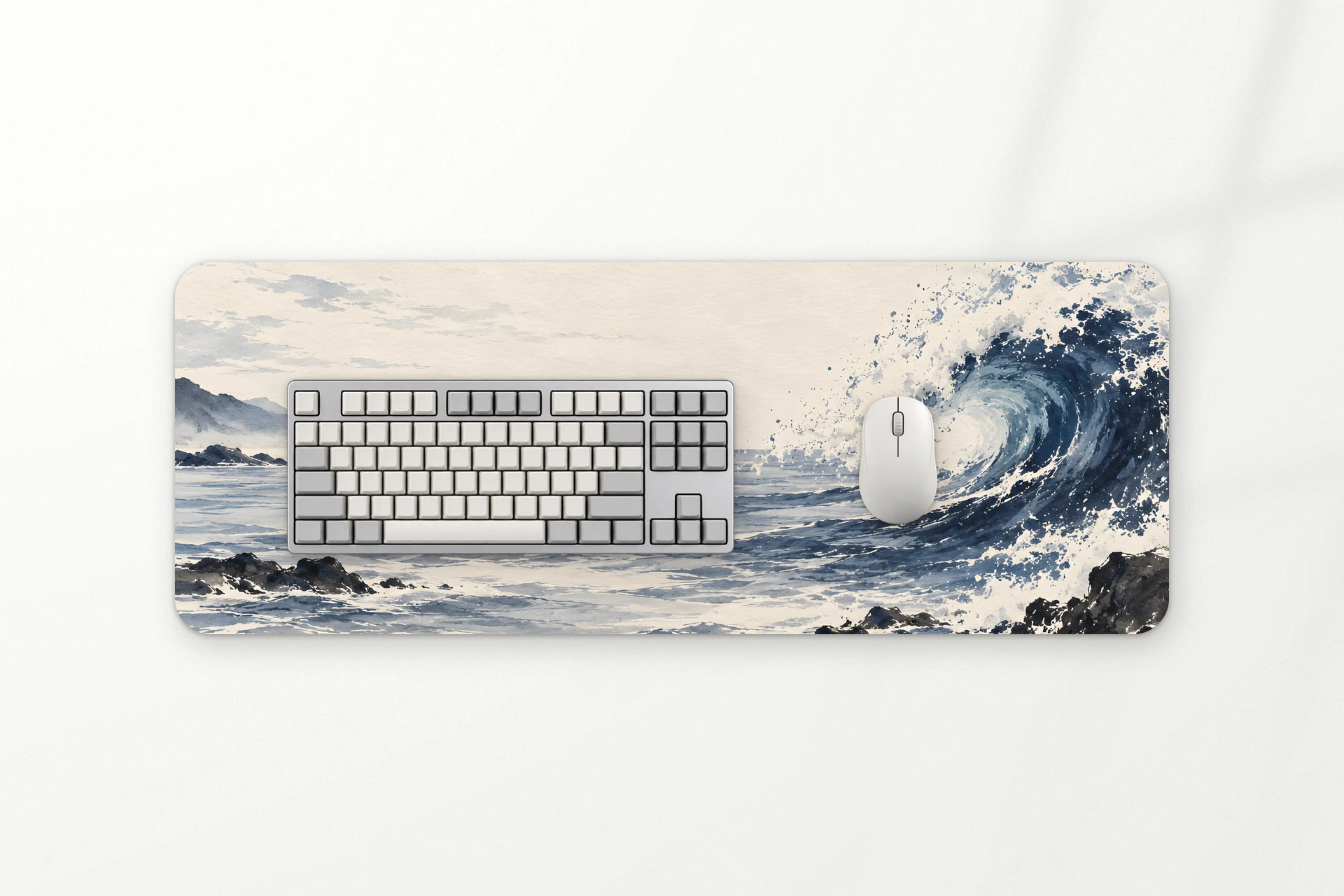 Tide XL desk mat with keyboard and mouse, from above